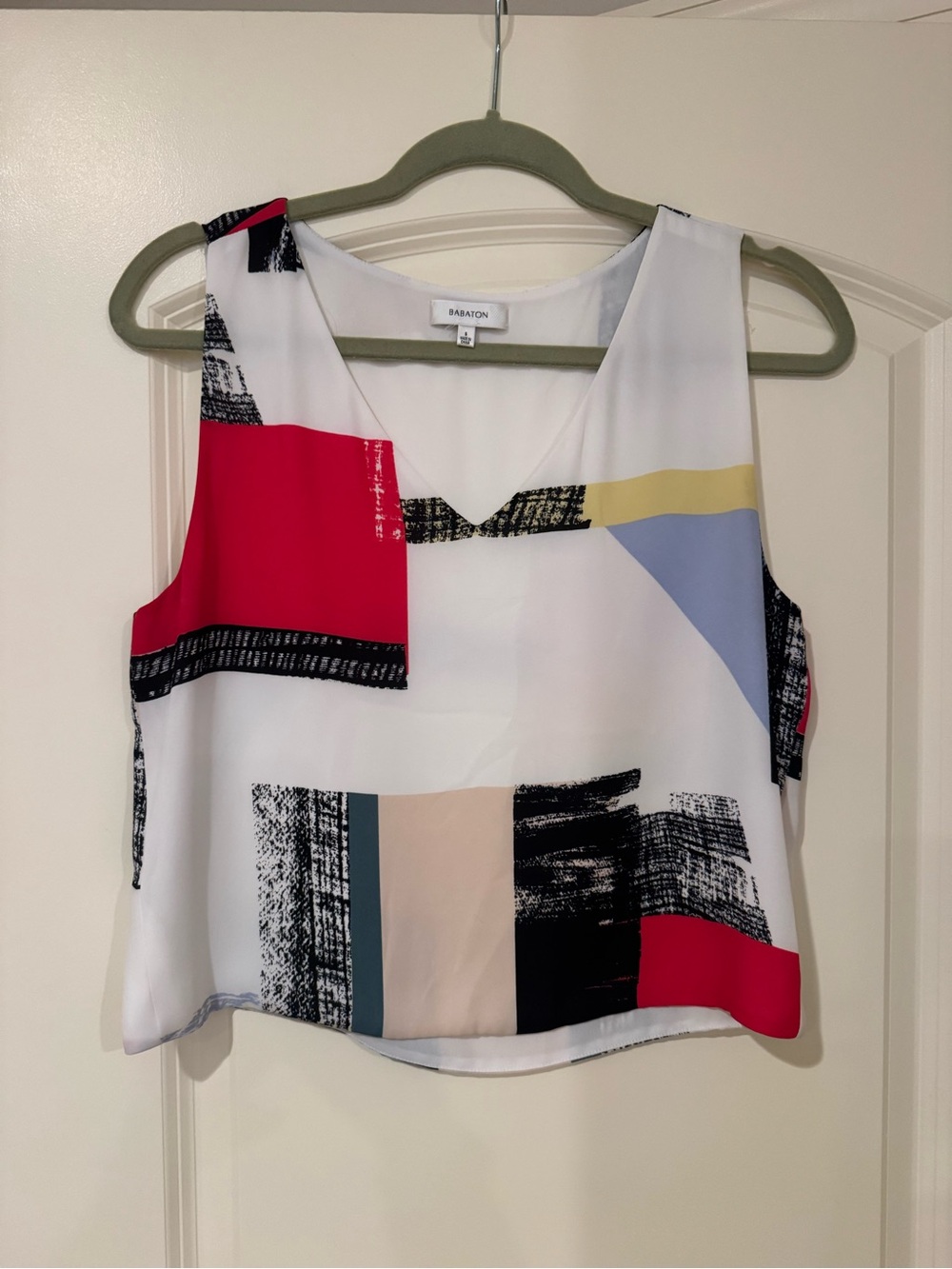 Babaton White Abstract Colorblock Sleeveless Camisole - Red, Blue, Yellow, Black